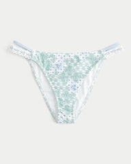 Crochet-Style Trim Double-Strap Cheeky Bikini Bottom-mint green print
