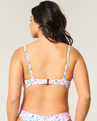 Curvy Plunge Underwire Bikini Top-white floral