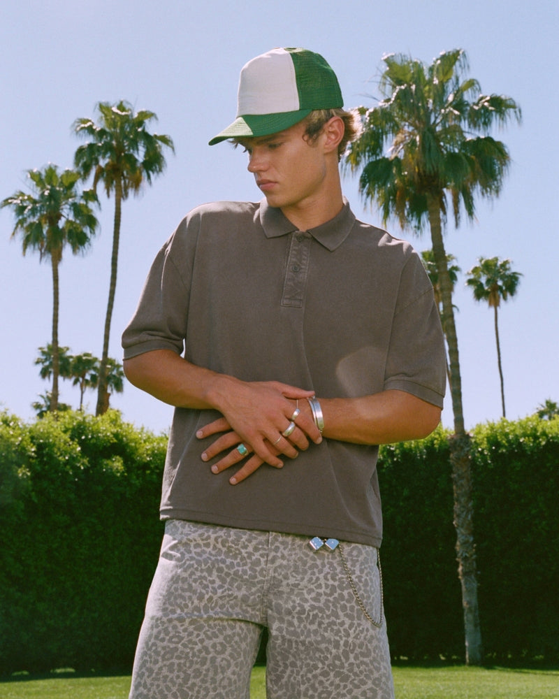 Boxy Crop Washed Polo-washed dark brown