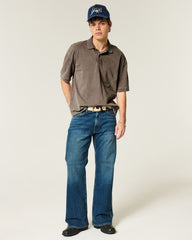 Boxy Crop Washed Polo-washed dark brown