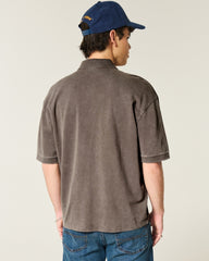 Boxy Crop Washed Polo-washed dark brown