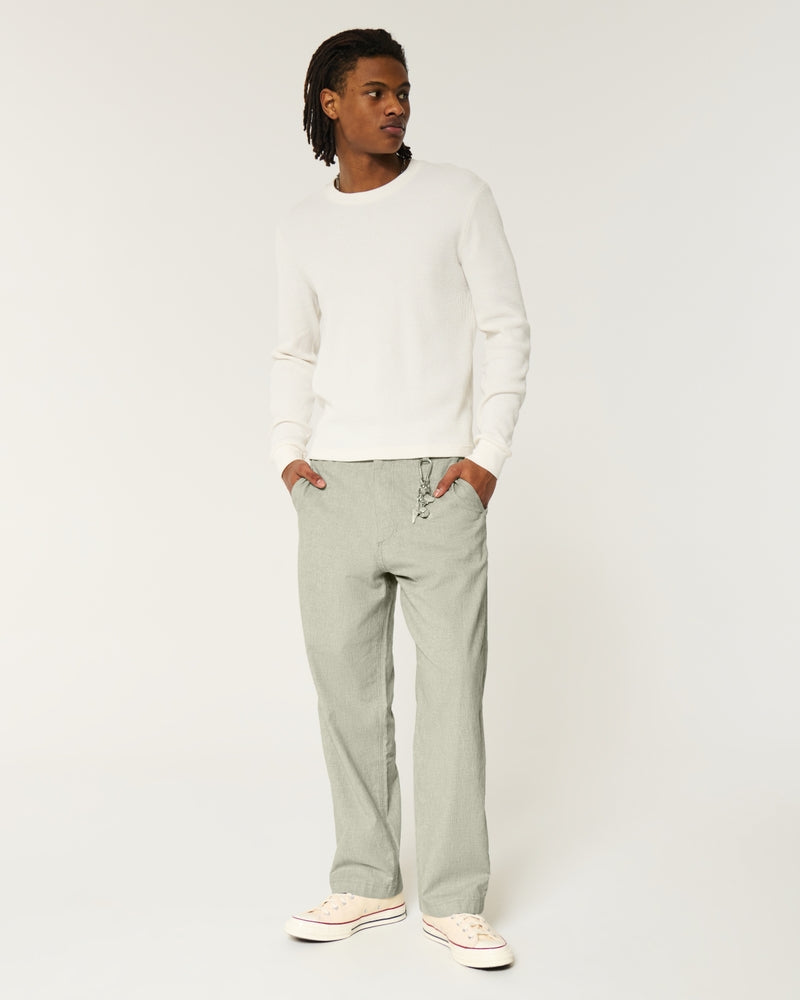 Linen-Blend Flex-Waist Baggy Pants-heather sage
