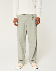 Linen-Blend Flex-Waist Baggy Pants-heather sage