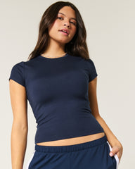 Soft Stretch Seamless Fabric Crew Baby Tee-navy blue