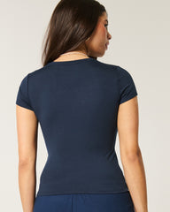 Soft Stretch Seamless Fabric Crew Baby Tee-navy blue