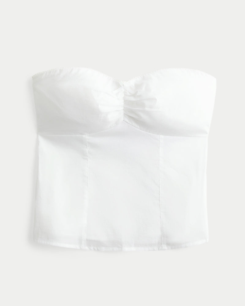 Strapless Picot Lace Trim Top-white