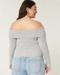 Off-the-Shoulder Sweater-light heather gray