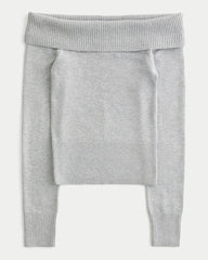 Off-the-Shoulder Sweater-light heather gray