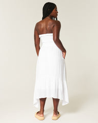 Strapless Smocked Maxi Dress-white