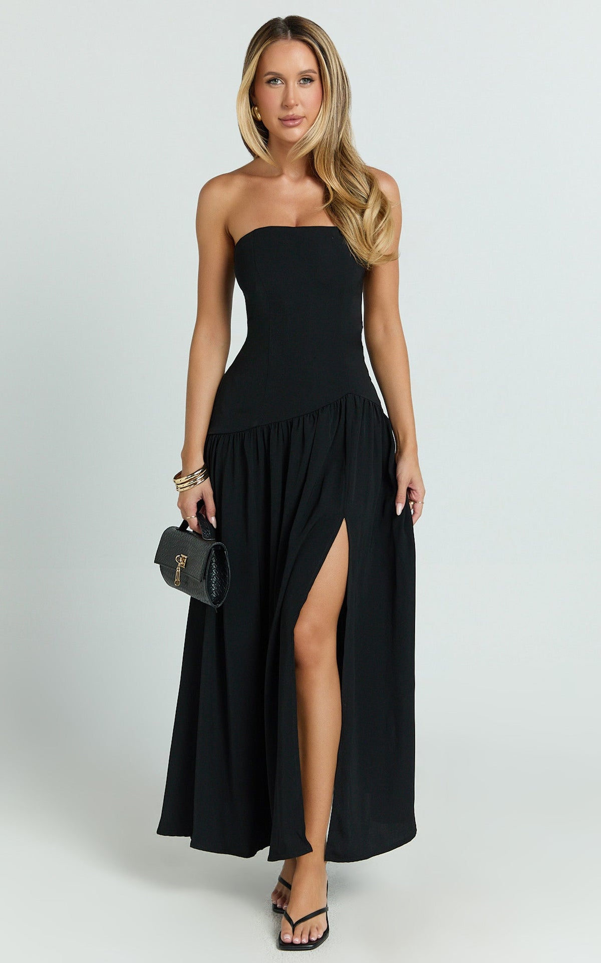 Nadiane Maxi Dress - Strapless Asymmetric Drop Waist Dress in Pink