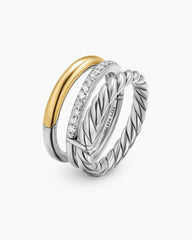 DY Mercer® Three Row Ring in Sterling Silver with 18K Yellow Gold and Diamonds, 8.9mm