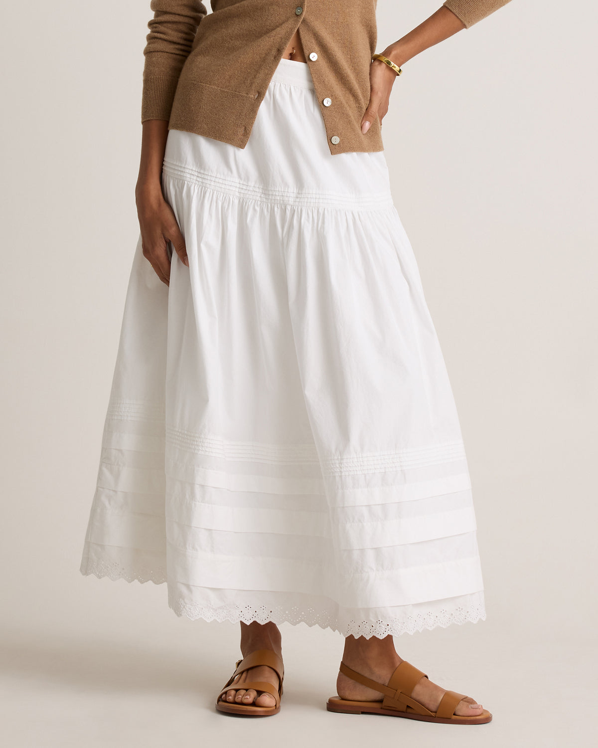 100% Organic Cotton Poplin Pintuck Maxi Skirt