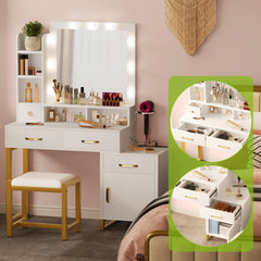 Moasis Makeup Vanity with 9 LED Bulbs and Charging Station - 15.3"D x 42.1"W x 53.9"H