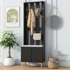 Modern Luxury 4-in-1 Hall Tree with Cushion and 8 Gold Hooks