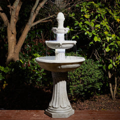 Glitzhome 45.25"H Oversized Sand Beige Terrazzo Resin 3-Tier Lighted Outdoor Fountain