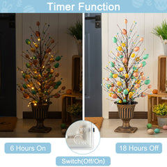 Glitzhome 36"H Easter Egg Berries Flower Urn Porch Tree with 20 Warm White Lights and Timer