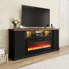 Vintage 70" TV Stand with 42" Electric Fireplace and Double Doors, Perfect for Living Room or Bedroom