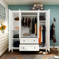 63"W Wood Family Wardrobe Armoire Closet White Lacquer Clothing Rods