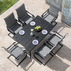Outdoor Dining Set with Umbrella Hole, Breathable Textilene and Iron