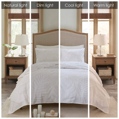 Madison Park Bahari White Tufted Cotton Chenille Palm Duvet Cover Set