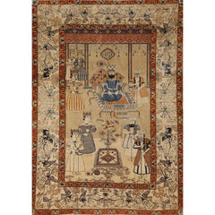 Pre-1900 Antique Vegetable Dye Kashan Mohtasham Persian Rug - 4'9"x 6'10"
