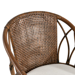 Bohemian 18" Seat W Rattan Barrel Arm chair with Upholstered Seat Accent Chair