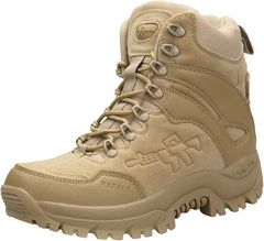 EinPlus Men's Tactical Ankle Boots: Side Zipper Military Work Boots, Hook & Loop Closure