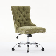 GDFStudio - Modern Chenille Tufted Upholstered Office Chair with Chrome Metal Base with Nailhead Trim and High-Rebound Cushion