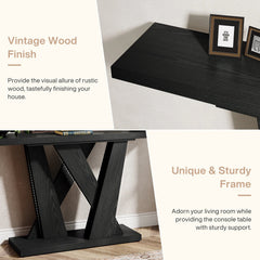 55'' Farmhouse Console Table, Wood Entryway Table with Geometric Base