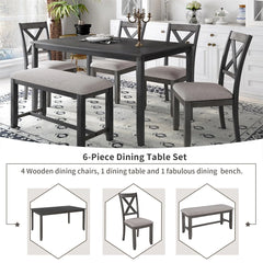 Merax Wooden 6-Piece Kitchen Dining Set with Bench and 4 Dining Chairs
