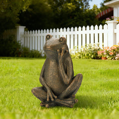 Glitzhome 12''H Resin Bronze Sitting Frog Statue Outdoor Garden Sculpture Decoration