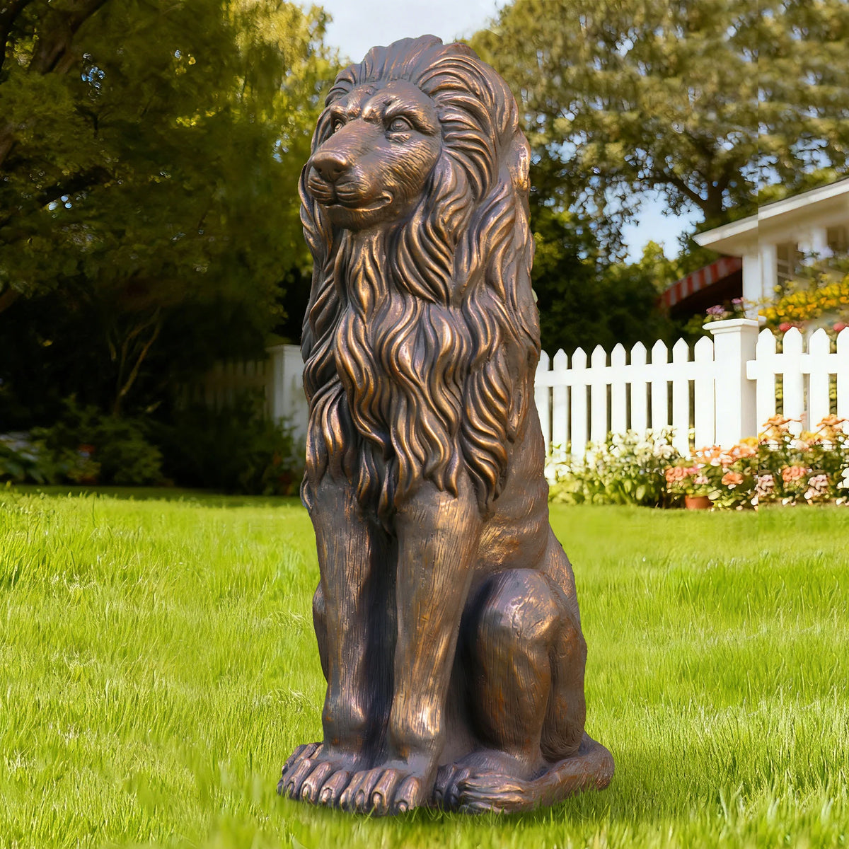 Glitzhome 36.25"H Oversized MGO Bronze/White/Black Guardian Sitting Lion Garden Statue