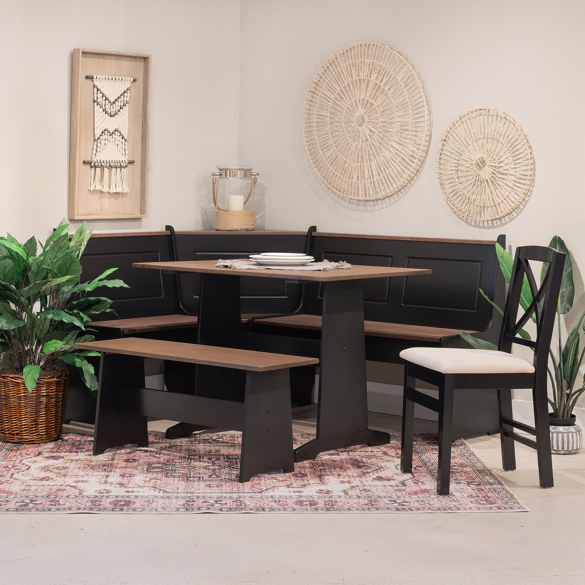 Linon Middlecreek Wood Farmhouse Breakfast Nook Dining Set