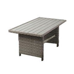 59 Inch Outdoor Aluminum Dining Table, Gray Faux Wicker Slatted Surface