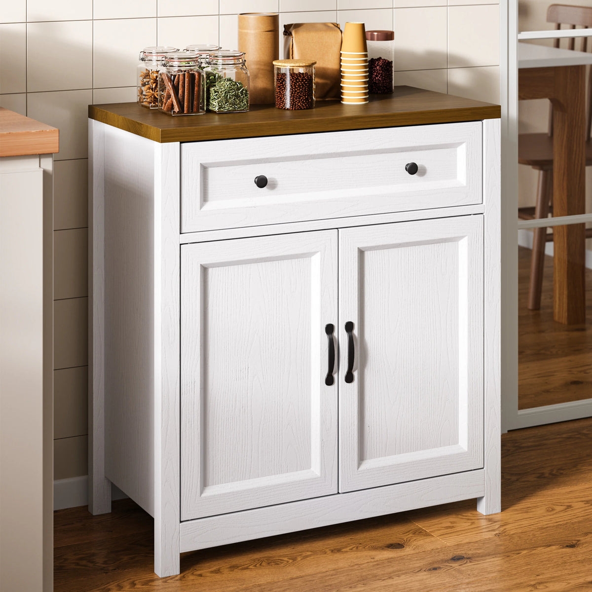 Kitchen Storage Cabinet with Adjustable Shelf, Farmhouse Coffee Bar Sideboard Buffet with Large Drawer