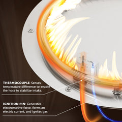 COSIEST 42'' Outdoor Round Propane Fire Pit w Wind Guard and Fire Glass