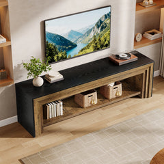 Long TV Stand for TVs, Wooden Entertainment Center with Storage Shelves, Low Media Console for Living Room, Bedroom