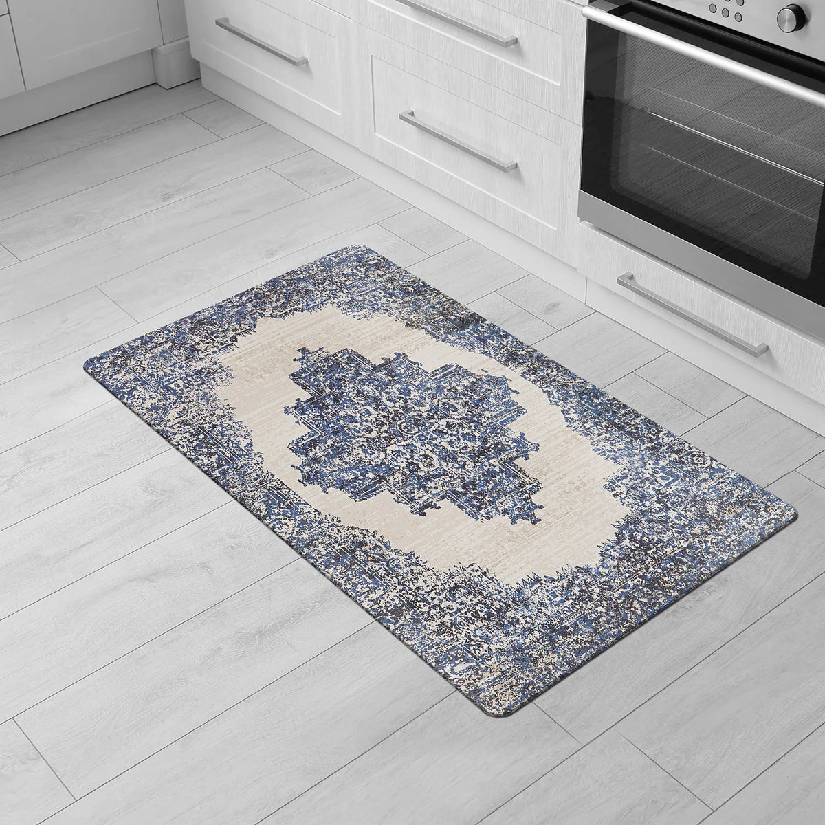 World Rug Gallery Distressed Medallion Cushioned Anti-Fatigue Mat
