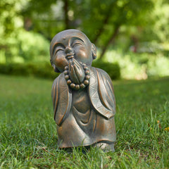 Glitzhome MGO Faux Bronze Buddha Garden Statue Monk Sculpture Indoor Outdoor Decor Fall Gifts