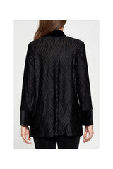Black Velvet Burnout Jacket with Solid Black Velvet Front Band and Cuff