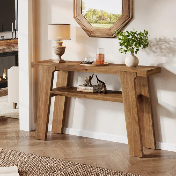 47'' Rustic Solid Wood Console Table, Small Entryway Table with Shelf
