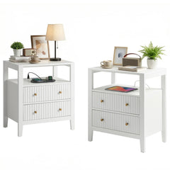 Fluted Nightstand Set of 2 with Charging Station