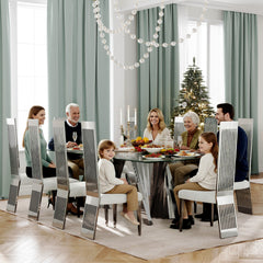 Luxury Tempered Glass Dining Table with Mirrored Stainless Steel Base