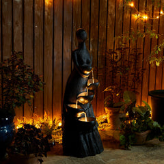 Glitzhome 5-Tiered Modern Women Sculpture Polyresin Outdoor Floor Fountain with LED Lights