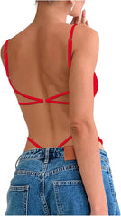 Milumia Women Sexy Backless Bodysuits Scoop Neck Open Back Night Out Club Bodysuit Tops