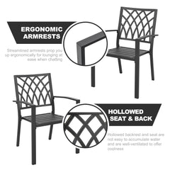 Outdoor 2-Piece Black Patio Chair Set, Powder-coated Iron, Lattice Pattern