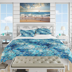 Designart "Ocean Blue Mosaic Turquoise" Blue Tropical - Bedding Set With Shams