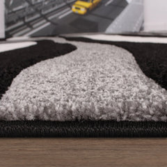Designer Area Rug with Contour Cut and Modern Wave Pattern