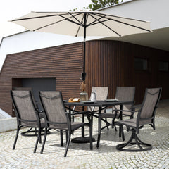 7-Piece Outdoor Dining Set with Textilene Stationary and Swivel Chairs