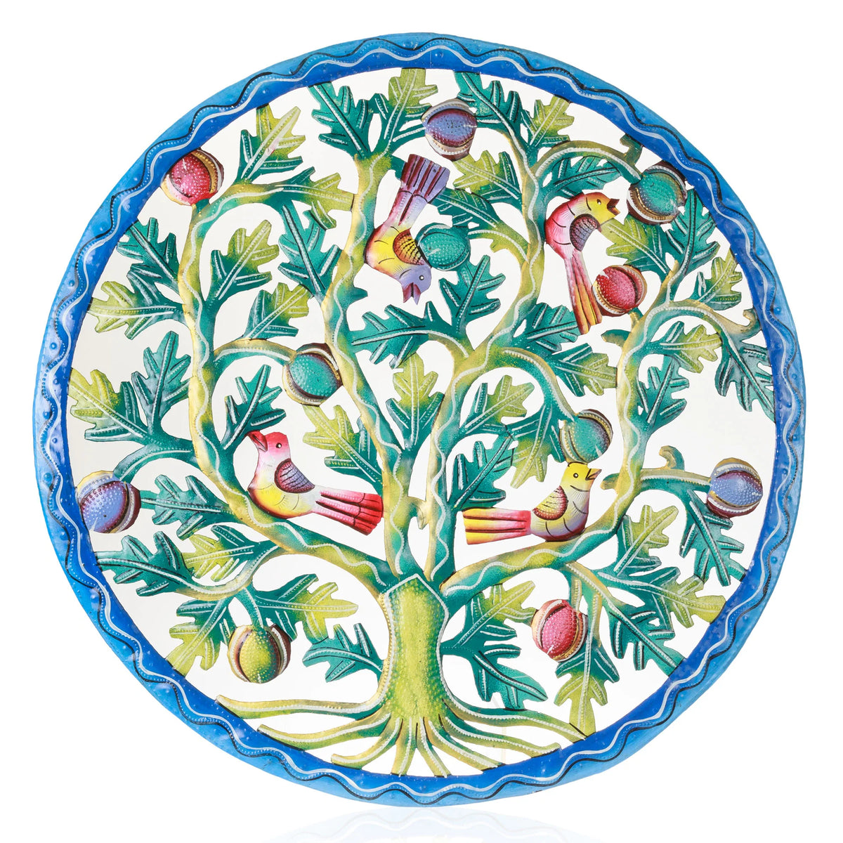 Vibrant Fruit Tree with Perched Birds Haitian Steel Drum Wall Art